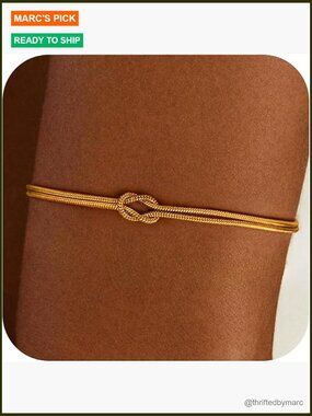 Stackable Love Knot Bracelet - 14K Gold Plated Dainty Chain Bracelet for Women
